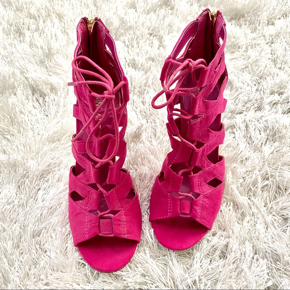 Nine West Pink Fuchsia Lace Up ZIP Up Heels